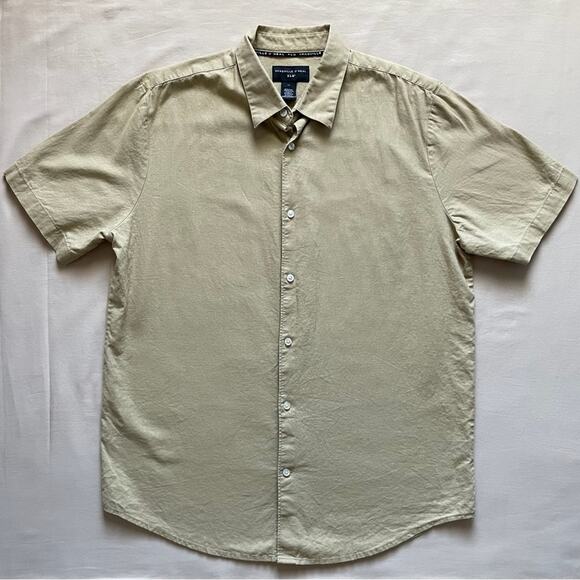 Shaquille O’Neal Tan Men’s Linen Blend Button Down Shirt Size Large Tall - Picture 1 of 6